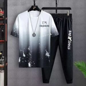 Men's Short Sleeved Long Pants 2-in-1 Set - Black