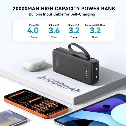 2026/04/1001090864.jpg FOOMEE 20000mAh Ultra Slim Power Bank, Built-in 3-in-1 Cable & 4 Input, LED Light - Image 6