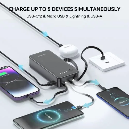 2026/04/1001090865.jpg FOOMEE 20000mAh Ultra Slim Power Bank, Built-in 3-in-1 Cable & 4 Input, LED Light - Image 5