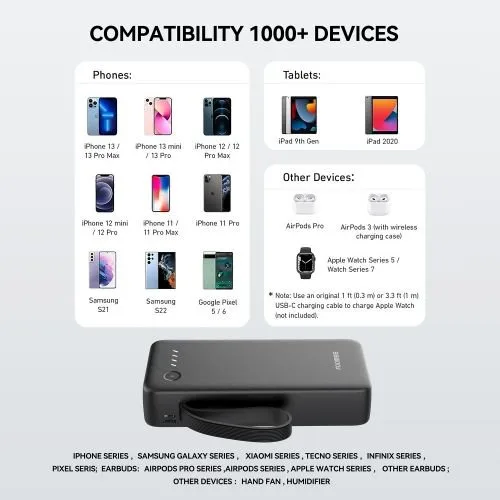 2026/04/1001090866.jpg FOOMEE 20000mAh Ultra Slim Power Bank, Built-in 3-in-1 Cable & 4 Input, LED Light - Image 3